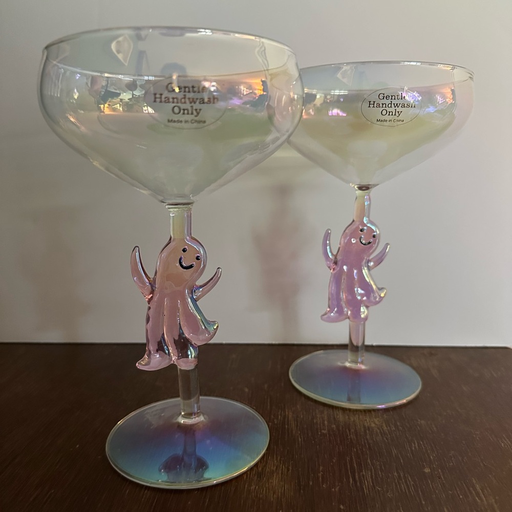 Iridescent Pink Ghost Coupe Champagne Martini Glass set of 2 BNWT